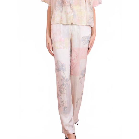NEW FORTE FORTE secret garden print viscose silk twill pants in pesco